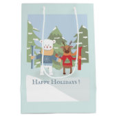 Polar Beer Reindeer Friends Holiday Blue Gift Bag Medium Cadeauzakje (Achterkant)