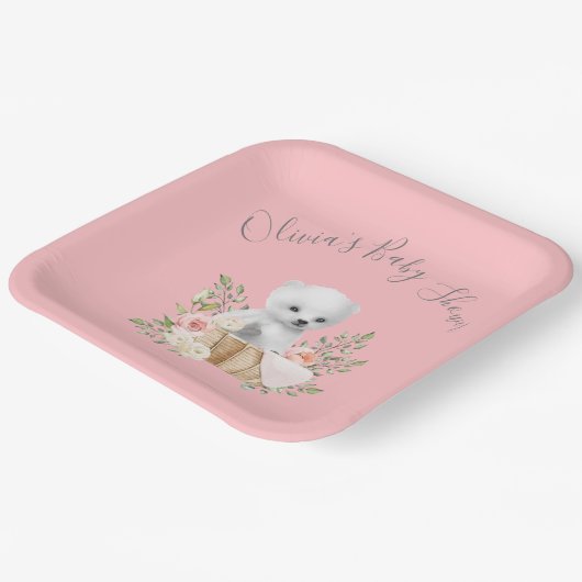 Polar Beer Roze Baby shower Papieren Borden Papieren Bordje (Gebogen)
