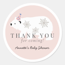 Polar Beer Roze Meisje Baby shower Dank je Ronde Sticker