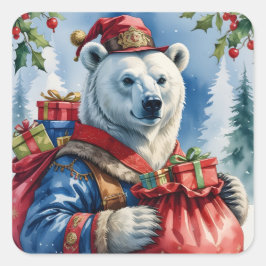Polar Beer Santa Christmas Design Vierkante Sticker
