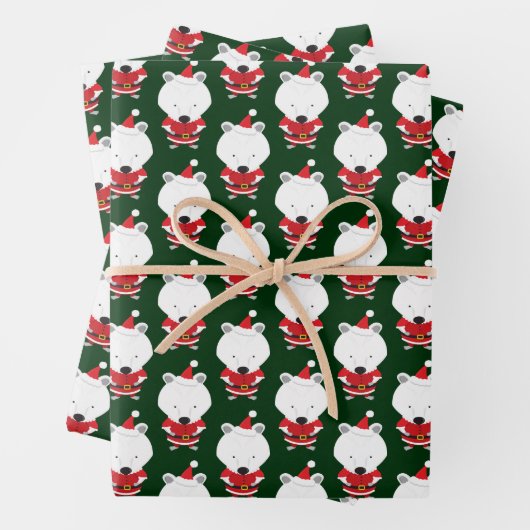 Polar Beer Santa Hat Green Kerstfeestdag Inpakpapier Vel (In situ)