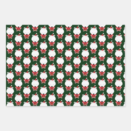 Polar Beer Santa Hat Green Kerstfeestdag Inpakpapier Vel (Voorkant)