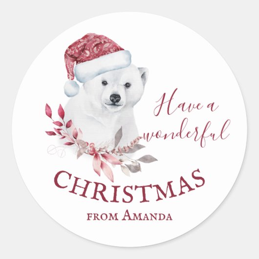 Polar beer Santa hat Merry kerst schattig Ronde Sticker (Voorkant)