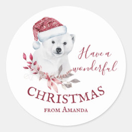 Polar beer Santa hat Merry kerst schattig Ronde Sticker