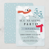 Polar Beer Schaatsen Blauw Verjaardagsfeest Kaart (Voorkant / Achterkant)