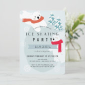 Polar Beer Schaatsen Blauw Verjaardagsfeest Kaart (Staand voorkant)