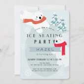 Polar Beer Schaatsen Blauw Verjaardagsfeest Kaart (Voorkant)