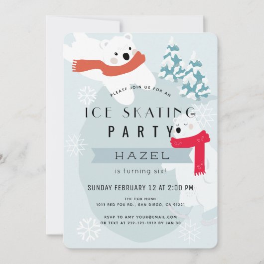 Polar Beer Schaatsen Blauw Verjaardagsfeest Kaart (Voorkant)