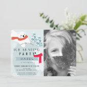 Polar Beer Schaatsen Blauwe Foto Verjaardagsfeest Kaart (Staand voorkant)