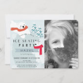 Polar Beer Schaatsen Blauwe Foto Verjaardagsfeest Kaart (Voorkant)