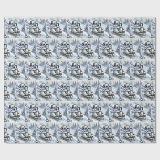 Polar Beer Sledding met een pinguïn Cadeaupapier (Vlak)