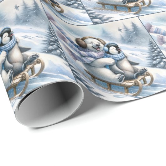 Polar Beer Sledding met een pinguïn Cadeaupapier (Rol Hoek)