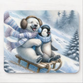 Polar Beer Sledding met een pinguïn Muismat (Voorkant)