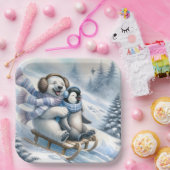 Polar Beer Sledding met een pinguïn Papieren Bordje (Feest)