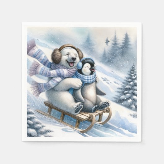 Polar Beer Sledding met een pinguïn Servet (Voorkant)