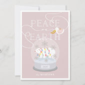Polar Beer Sneeuw Wereldbol Roze Kerstfoto Kaart (Voorkant)