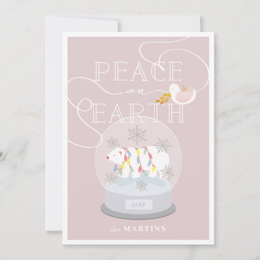 Polar Beer Sneeuw Wereldbol Roze Kerstfoto Kaart (Voorkant)