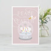 Polar Beer Sneeuw Wereldbol Roze Kerstfoto Kaart (Staand voorkant)