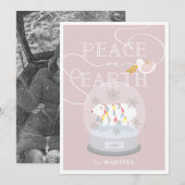 Polar Beer Sneeuw Wereldbol Roze Kerstfoto Kaart (Voorkant / Achterkant)