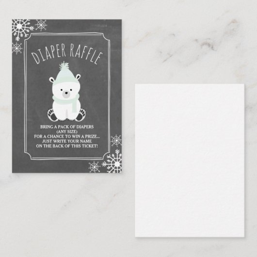 Polar Beer Sneeuwneutraal Baby shower Luier Raffle Informatiekaartje (Voorkant / Achterkant)