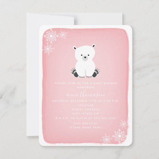 Polar Beer sneeuwvlok meisje Baby shower - roze Kaart (Voorkant)