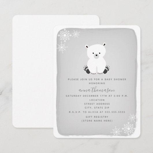 Polar Beer sneeuwvlok neutraal Baby shower - grijs Kaart (Voorkant / Achterkant)