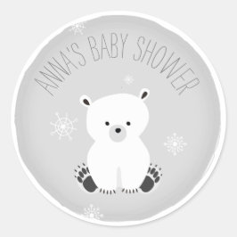 Polar Beer Sneeuwvlok Neutral Grey Baby shower Ronde Sticker