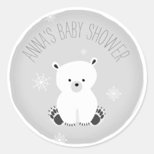 Polar Beer Sneeuwvlok Neutral Grey Baby shower Ronde Sticker