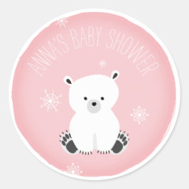 Polar Beer Sneeuwvlok Roze Meisje Baby shower Ronde Sticker