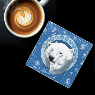 Polar Beer Sneeuwvlokken Art Nouveau Glazen Onderzetter