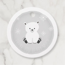 Polar Beer Sneeuwvlokken Grijs Baby shower Bedankjes Labels
