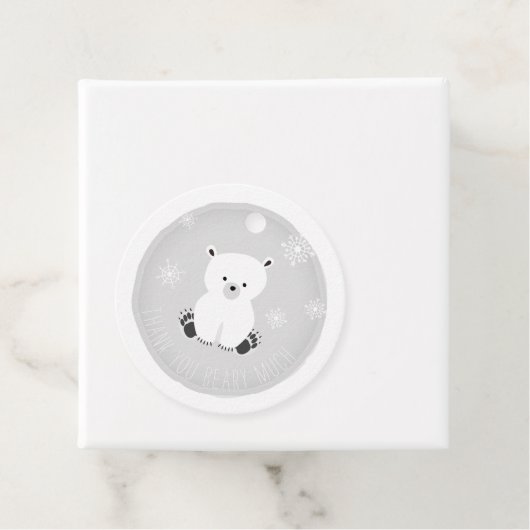 Polar Beer Sneeuwvlokken Grijs Baby shower Bedankjes Labels (In situ)