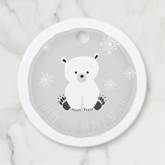 Polar Beer Sneeuwvlokken Grijs Baby shower Bedankjes Labels (Voorkant)