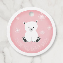 Polar Beer Sneeuwvlokken Roze Baby shower Bedankjes Labels