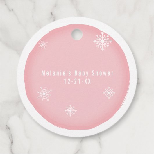 Polar Beer Sneeuwvlokken Roze Baby shower Bedankjes Labels (Achterkant)
