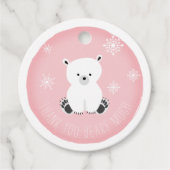 Polar Beer Sneeuwvlokken Roze Baby shower Bedankjes Labels (Voorkant)