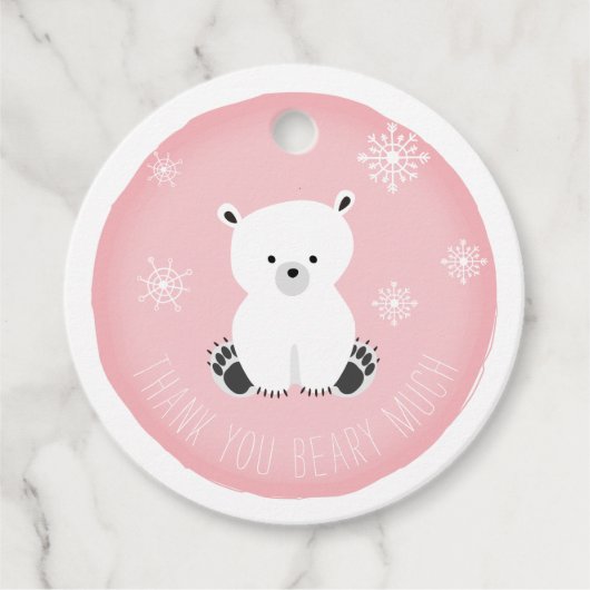 Polar Beer Sneeuwvlokken Roze Baby shower Bedankjes Labels (Voorkant)