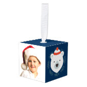 Polar Beer Snowman Kinder Foto Sjabloon Kerstmis Kubus Ornament (Voorkant hoekig)