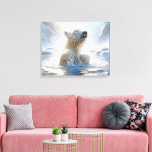 Polar Beer spatten in Arctisch water Canvas Afdruk
