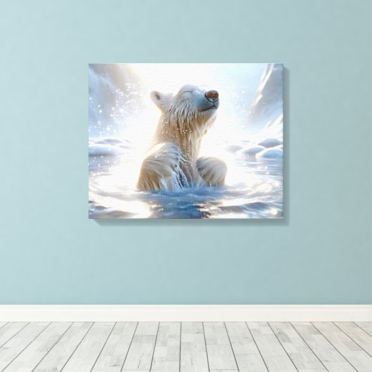 Polar Beer spatten in Arctisch water Canvas Afdruk (Insitu (Houten vloer))