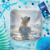 Polar Beer spatten in Arctisch water Papieren Bordje (Feest)