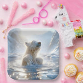 Polar Beer spatten in Arctisch water Papieren Bordje (Feest)