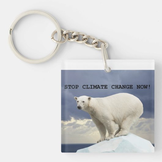 Polar Beer Stop klimaatverandering nu! Sleutelhanger (voorkant)
