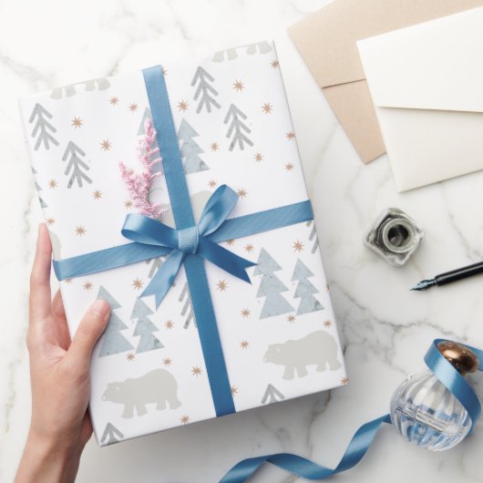 Polar Beer Tree Star Pattern White Wrapping Paper Cadeaupapier (Geschenken)