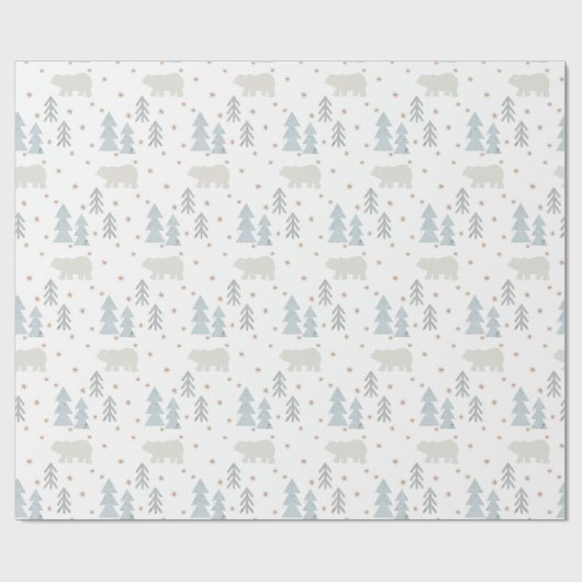 Polar Beer Tree Star Pattern White Wrapping Paper Cadeaupapier (Vlak)