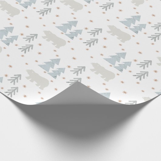 Polar Beer Tree Star Pattern White Wrapping Paper Cadeaupapier (Hoek)