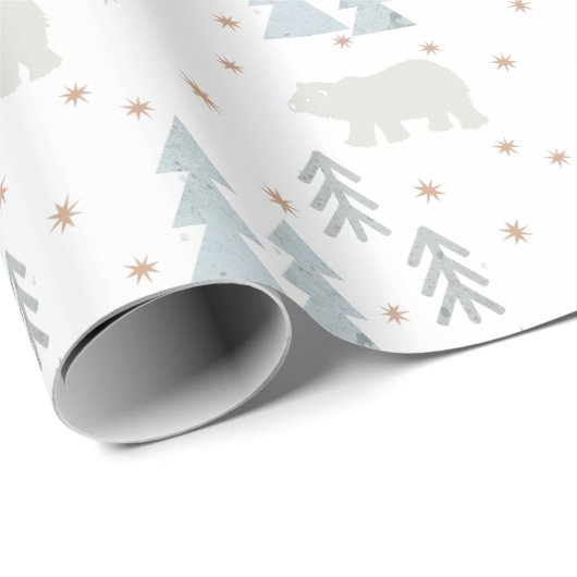 Polar Beer Tree Star Pattern White Wrapping Paper Cadeaupapier (Rol Hoek)