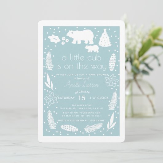 Polar Beer Vakantie Blauw Baby shower Uitnodiging (Staand voorkant)
