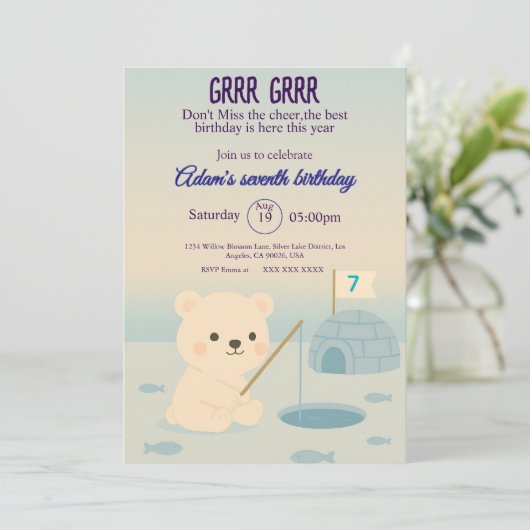 Polar Beer Verjaardag Uitnodiging Kaart (Staand voorkant)