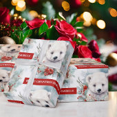 Polar Beer Voeg kindernaam Schattige kerstcadeau Cadeaupapier